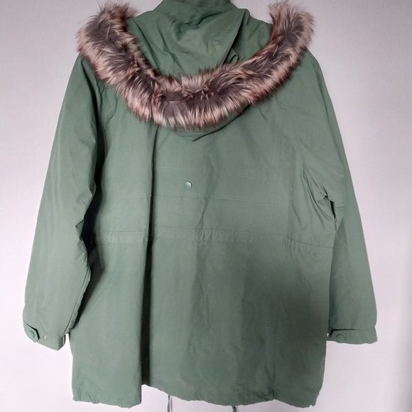 Woman Within Sage Green Hooded Quilt Lined Taslon Anorak/Parka - Picture 2 of 11